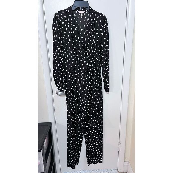 Rebecca Taylor Women's Long Sleeve Polka Dot Wrap Style Jumpsuit Black Size 4 - Picture 2 of 11
